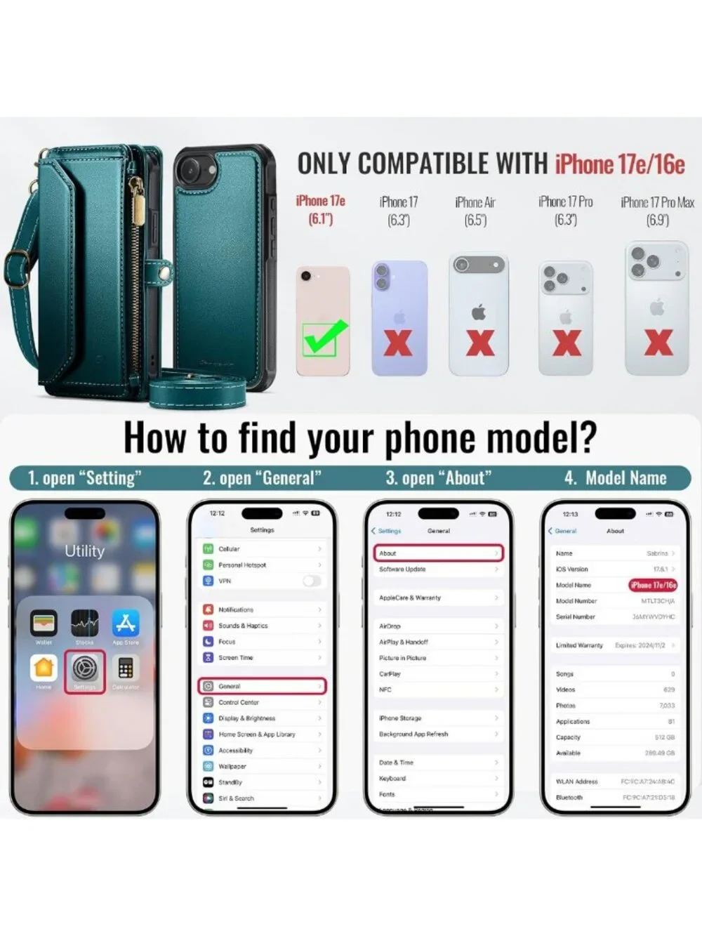 Magnetic Wallet Phone Case for iPhone 17e/16e - Stylish Blue Green Strap Case